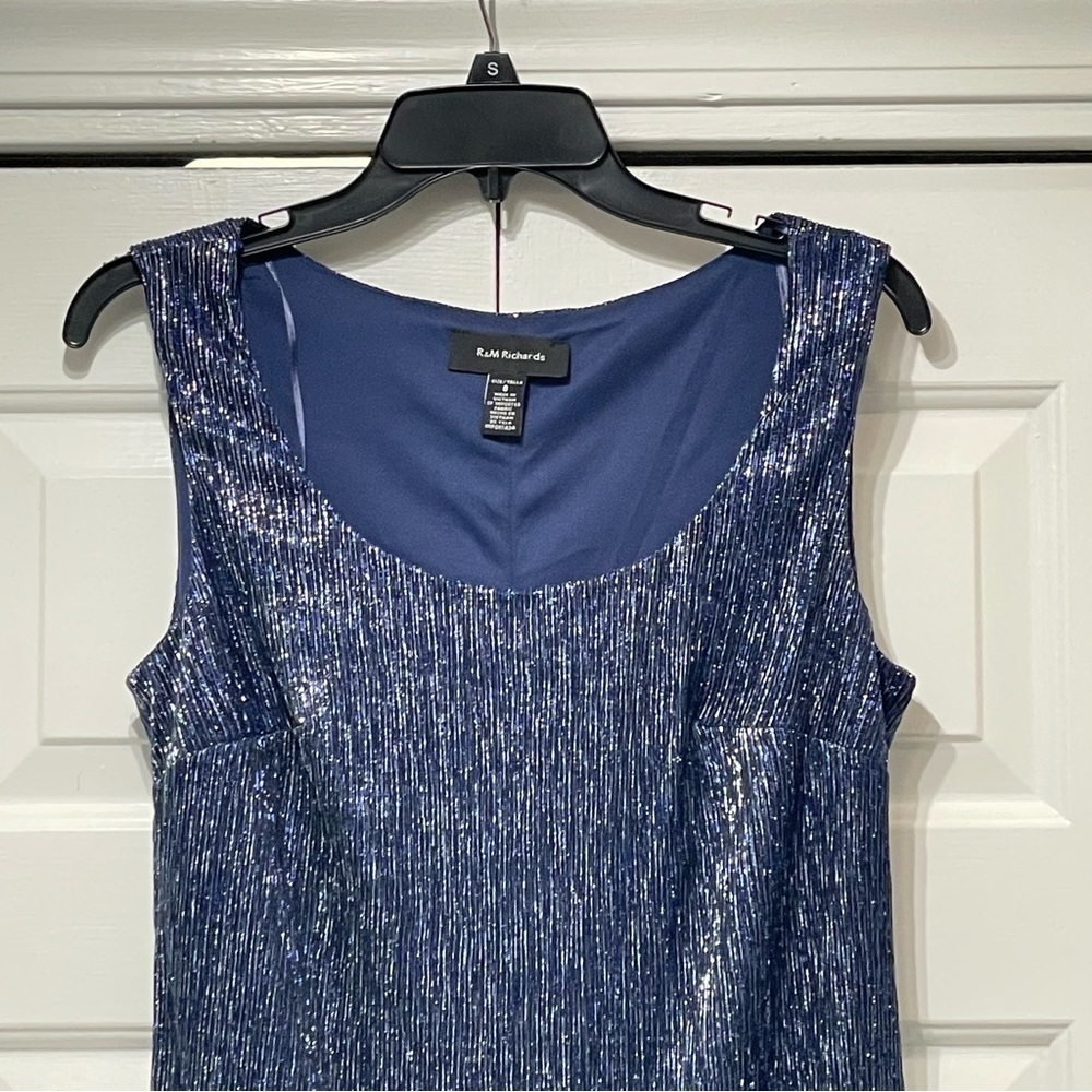 R & M Richards Blue Shimmering Metallic Sleeveless Dress Women's Size 8 NEW - Picture 3 of 11